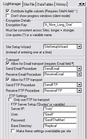 TPL Log Mananger Setup Tab